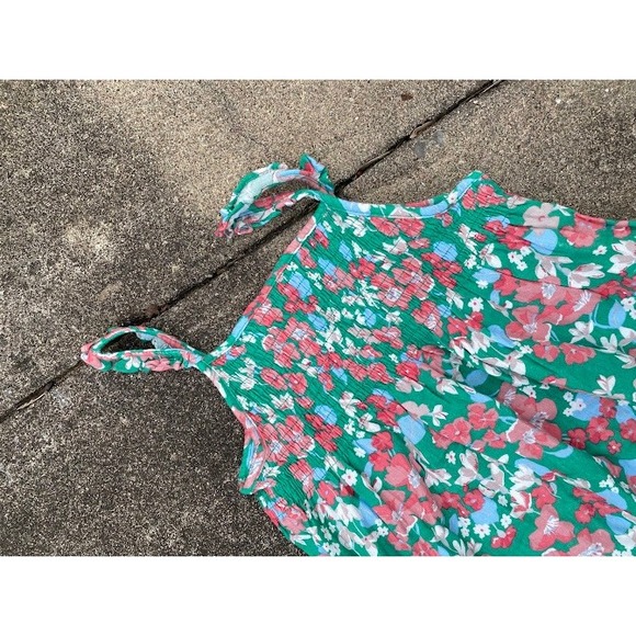 Joules Girls Green Floral Smocked Midi Dress Tie Strap Ruffle Hem Size 10 140cm - Picture 3 of 5